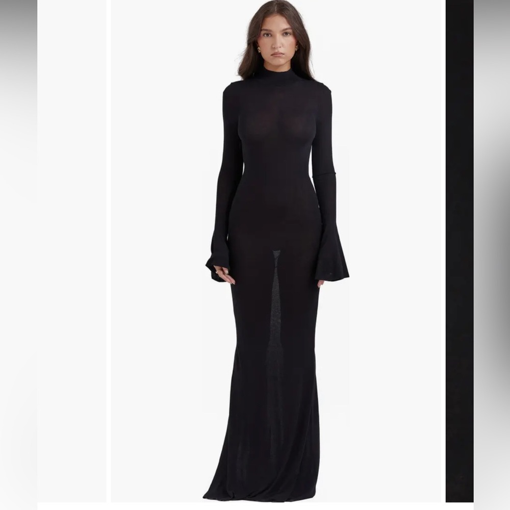 House of CB Sancha Open Back Long Sleeve Semisheer Body-Con Maxi Dress
